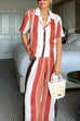 Febedress Striped Short Sleeves Button Down Shirt Wide Leg Pants Set