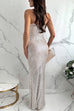 Febedress Spaghetti Strap V Neck High Slit Sequin Maxi Party Dress