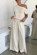 Febedress Elastic Waist Pocketed Wide Leg Cotton Linen Pants