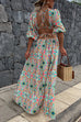 Febedress Puff Sleeves Backless Lace-up Printed Maxi Vacation Dress