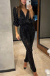 Febedress Wrap V Neck Tie Waist Sequin Jumpsuit