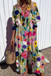 Febedress Ruched Button Down Balloon Sleeves Printed Maxi Dress