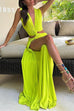 Febedress V Neck Knot Front Cut Out High Slit Sleeveless Maxi Dress