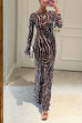 Febedress Boat Neck Bell Sleeves Animal Print Maxi Dress