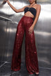 Febedress Sparkly Elastic Waist Wide Leg Sequin Pants