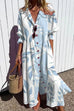 Febedress Ruched Button Down Balloon Sleeves Printed Maxi Dress