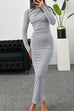 Febedress Elegant Long Sleeves Ruched Bodycon Maxi Dress