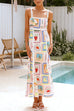 Febedress Tie Back Ric Rac Trim Unique Print Maxi Cami Holiday Dress