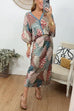 Febedress 3/4 Sleeves Button Up Top and High Waist Maxi Skirt Printed Set