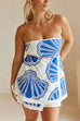 Febedress Seashell Print Strapless Ruffle Tube Top and Wrap Mini Skort Set