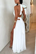 Febedress Deep V Neck Halter Tie Knot Backless Slit Maxi Dress