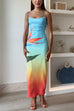 Febedress Back Slit Gradient Printed Sequin Maxi Cami Dress