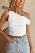 Febedress Asymmetrical Shoulder Ruched Crop Top