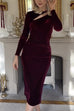 Cut Out Long Sleeves Velvet Bodycon Midi Dress