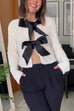 Febedress Long Sleeves Bow Knot Glitter Sequin Top