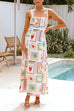 Febedress Tie Back Ric Rac Trim Unique Print Maxi Cami Holiday Dress