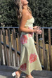 Strapless Scooped Cowl Back Rose Print Maxi Dress