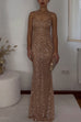 Febedress Spaghetti Strap Sheer Embellished Maxi Party Gown