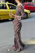 Febedress Boat Neck Bell Sleeves Animal Print Maxi Dress