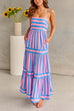 Febedress Spaghetti Strap Tiered Color Block Striped Maxi Dress