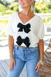 Febedress V Neck Short Sleeves Bow Knot Knit Top