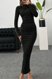 Febedress Elegant Long Sleeves Ruched Bodycon Maxi Dress