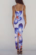 Febedress Spaghetti Strap Back Slit Lily Print Bodycon Maxi Dress