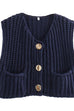 Febedress Gold Buttons Pocketed Chunky Sweater Vest