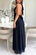 Febedress Deep V Neck Halter Tie Knot Backless Slit Maxi Dress