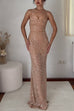 Febedress Spaghetti Strap Sheer Embellished Maxi Party Gown