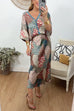 Febedress 3/4 Sleeves Button Up Top and High Waist Maxi Skirt Printed Set