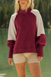 Febedress Mockneck Lantern Sleeves Color Block Sweatshirt