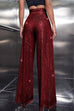 Febedress Sparkly Elastic Waist Wide Leg Sequin Pants