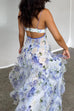 Febedress V Neck Backless Cut Out Ruffle Trim Slit Floral Maxi Cami Dress