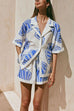 Febedress V Neck Short Sleeves Shirt and Drawstring Waist Shorts Seashell Print Set