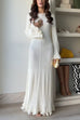 Febedress Bell Sleeves Back Lace-up Ruffle Trim Maxi Dress