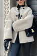 Febedress Button Down Pocketed Faux Fur Fleece Coat