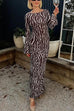 Febedress Boat Neck Bell Sleeves Animal Print Maxi Dress