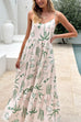 Adjustable Strap Tiered Palm Cactus Print Maxi Dress