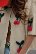 Febedress Short Sleeves Button Up Cherry Decorative Knit Sweater