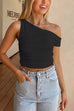 Febedress Asymmetrical Shoulder Ruched Crop Top