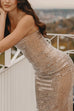 Febedress Strapless Back Slit Rhinestone Bodycon Maxi Party Dress