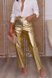 Febedress High Waist Straight Leg Shiny Faux Leather Pants