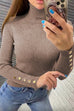 Febedress Turtleneck Gold Buttons Ribbed Knit Top