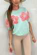 Febedress Crewneck Short Sleeves 3D Flower Sweater Top