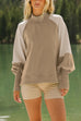 Febedress Mockneck Lantern Sleeves Color Block Sweatshirt