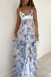 Febedress V Neck Backless Cut Out Ruffle Trim Slit Floral Maxi Cami Dress