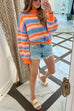 Febedress Crewneck Color Block Striped Loose Fit Sweater