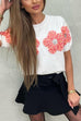 Febedress Crewneck Short Sleeves 3D Flower Sweater Top