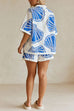 Febedress V Neck Short Sleeves Shirt and Drawstring Waist Shorts Seashell Print Set